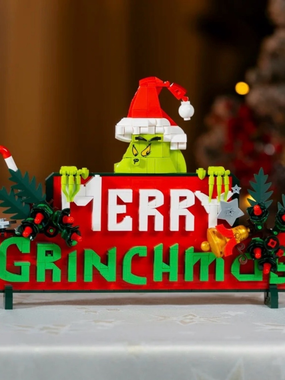 Brickcraft The Grinch Merry Grinchmas Sign Brick Building Kit Christmas Holiday